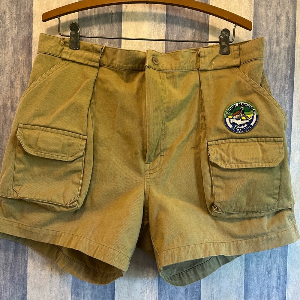 VTG Lacoste Cargo Shorts Utility Safari Fishing Hiking Nationl Park Ranger Patch